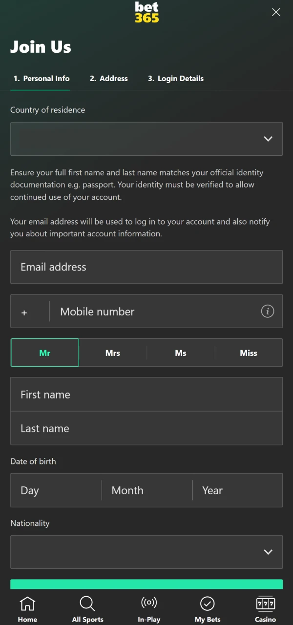 Register in the Bet365 app to play Lucky Jet.